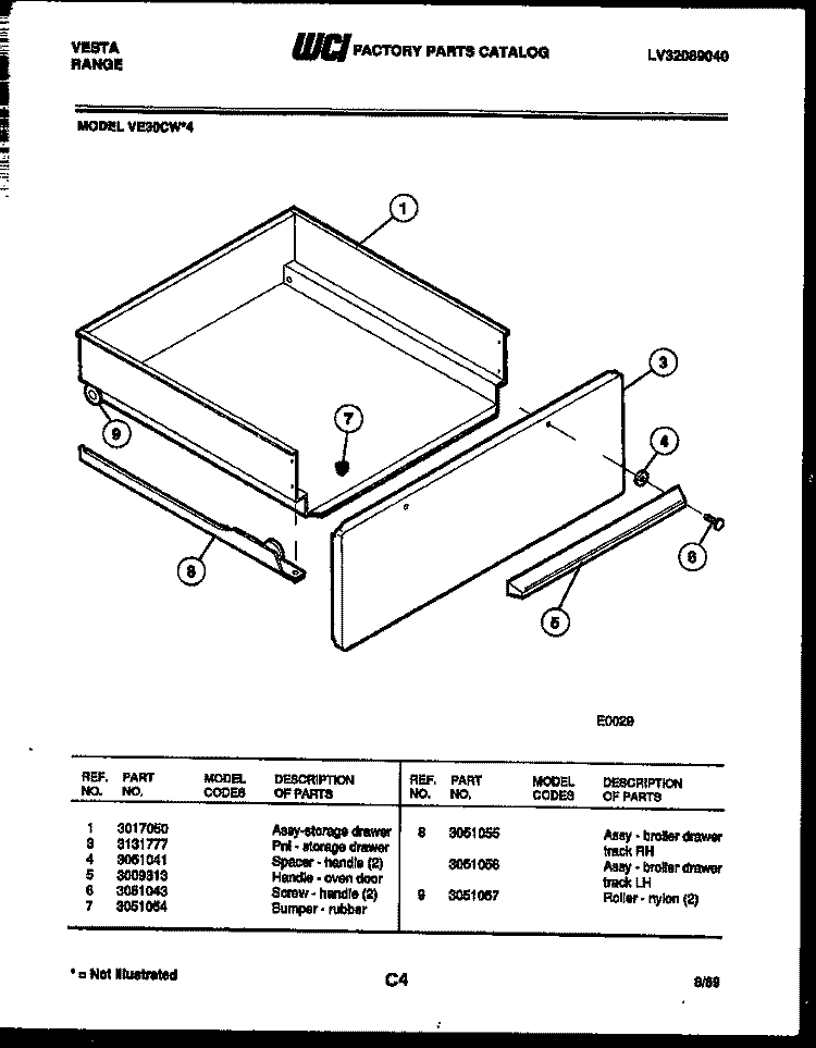 DRAWER PARTS Diagram and Parts List for VE30CW4  Tappan Range