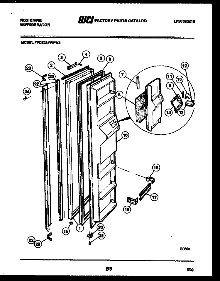 FREEZER DOOR PARTS Diagram and Parts List for FPCE22VWFH3  Frigidaire Refrigerator
