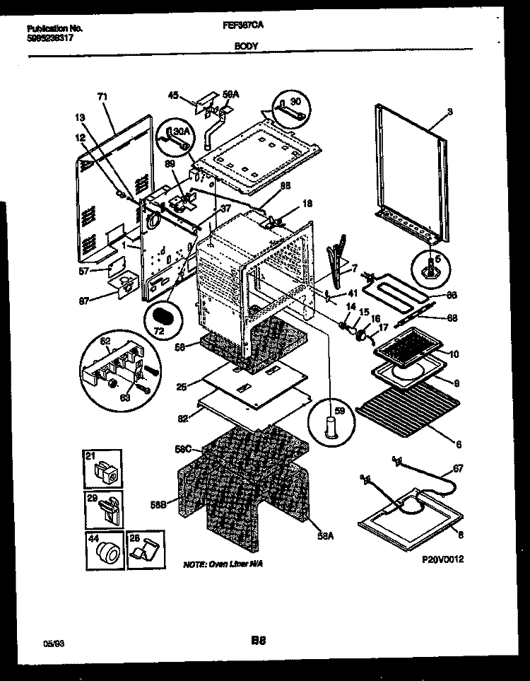 BODY PARTS Diagram and Parts List for FEF367CABA  Frigidaire Range