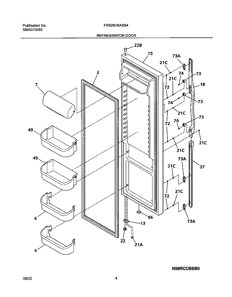 REFRIGERATOR DOOR Diagram and Parts List for FRS26H5ASB4  Frigidaire Refrigerator
