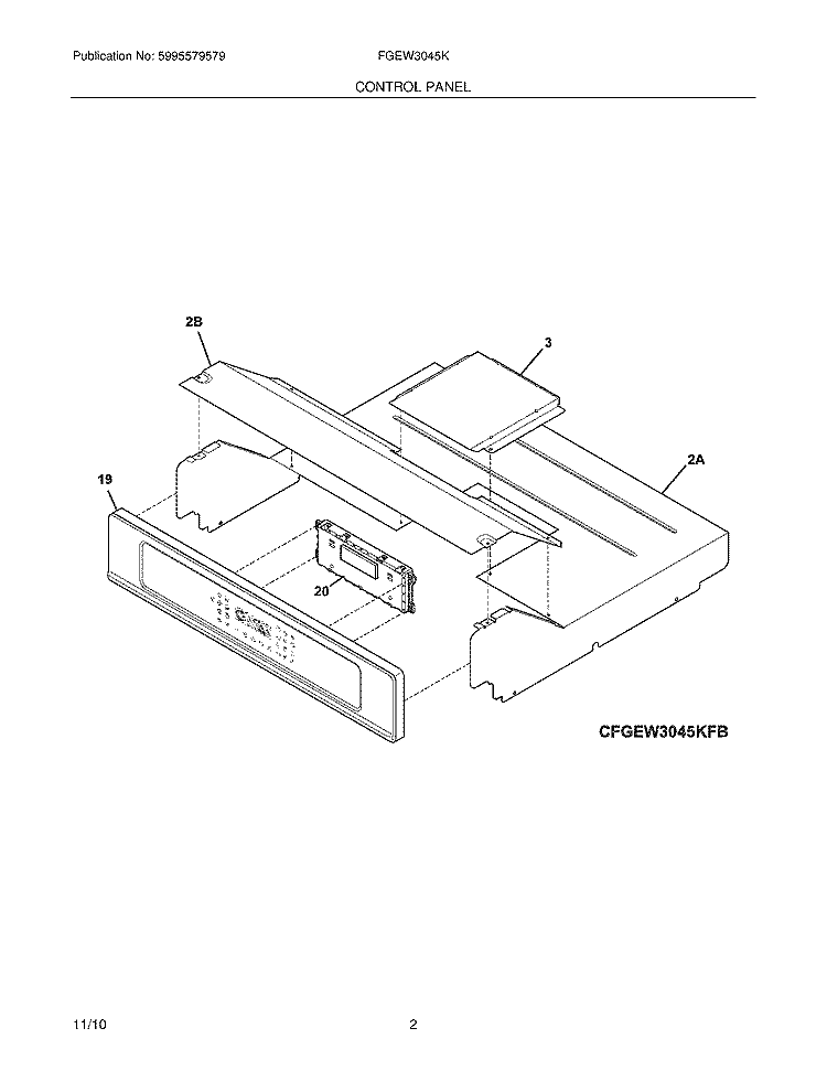 CONTROL PANEL Diagram and Parts List for FGEW3045KBB  Frigidaire Wall Oven