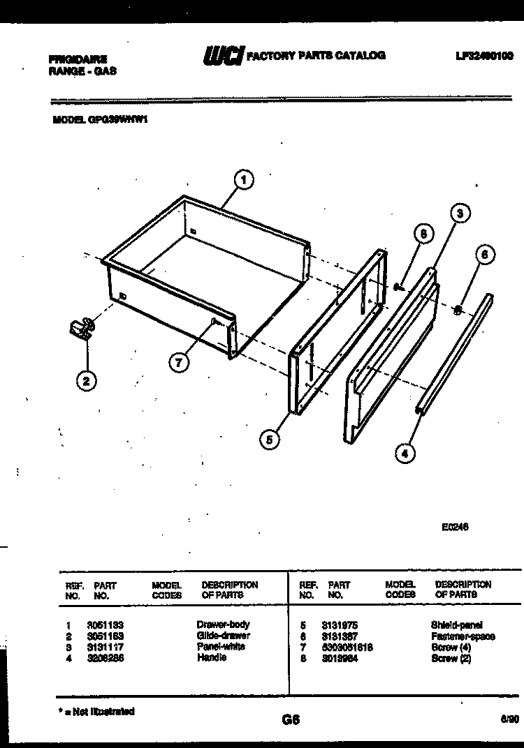 DRAWER PARTS Diagram and Parts List for GPG39WNW1  Frigidaire Range
