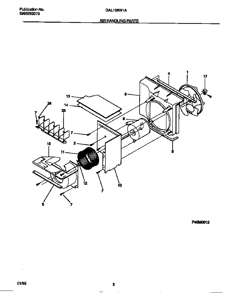 AIR HANDLING PARTS Diagram and Parts List for GAL108W1A3  Gibson Air Conditioner