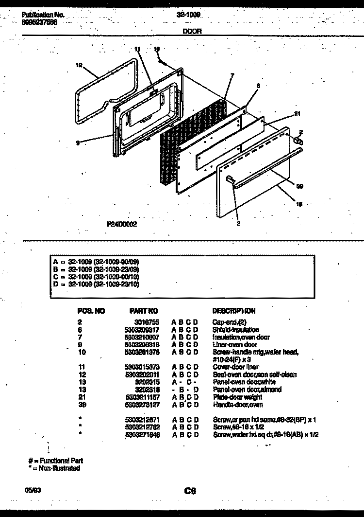 DOOR PARTS Diagram and Parts List for 32-1009-23-09  Tappan Range