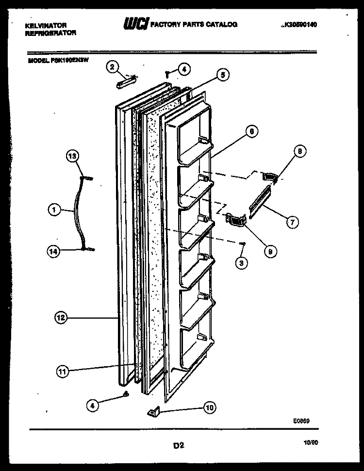 FREEZER DOOR PARTS Diagram and Parts List for FSK190EN3D  Kelvinator Refrigerator