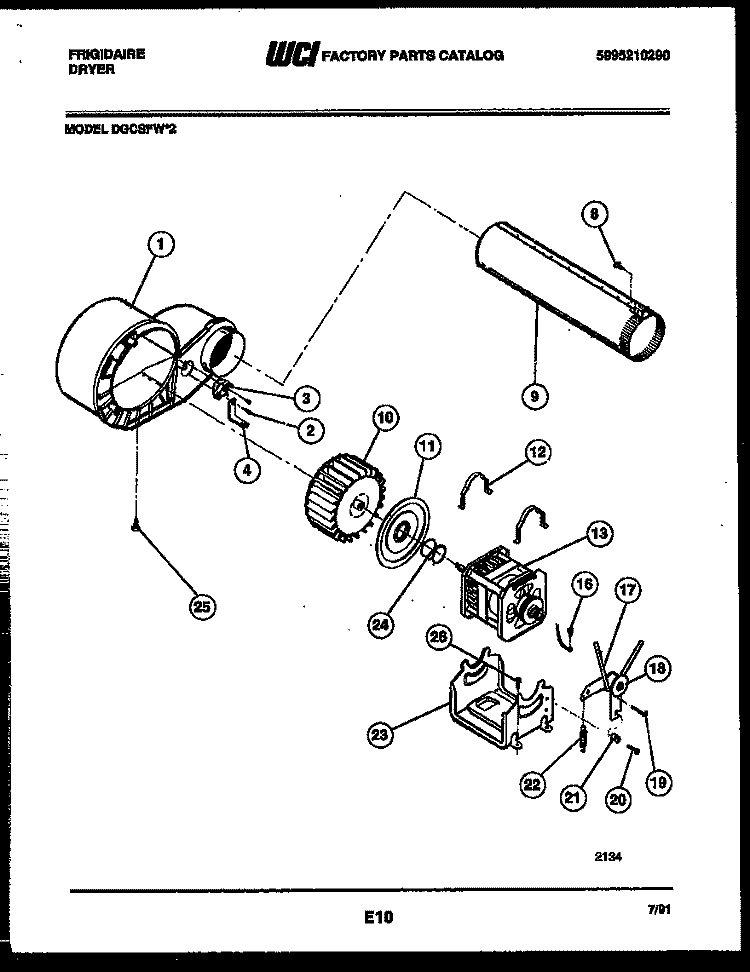 BLOWER AND DRIVE PARTS Diagram and Parts List for DGCSFL2  Frigidaire Dryer