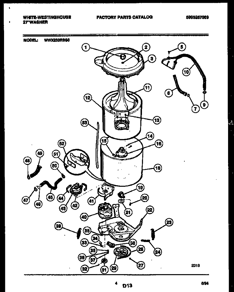 TUB DETAIL Diagram and Parts List for WWX233RBS0  Frigidaire Washer