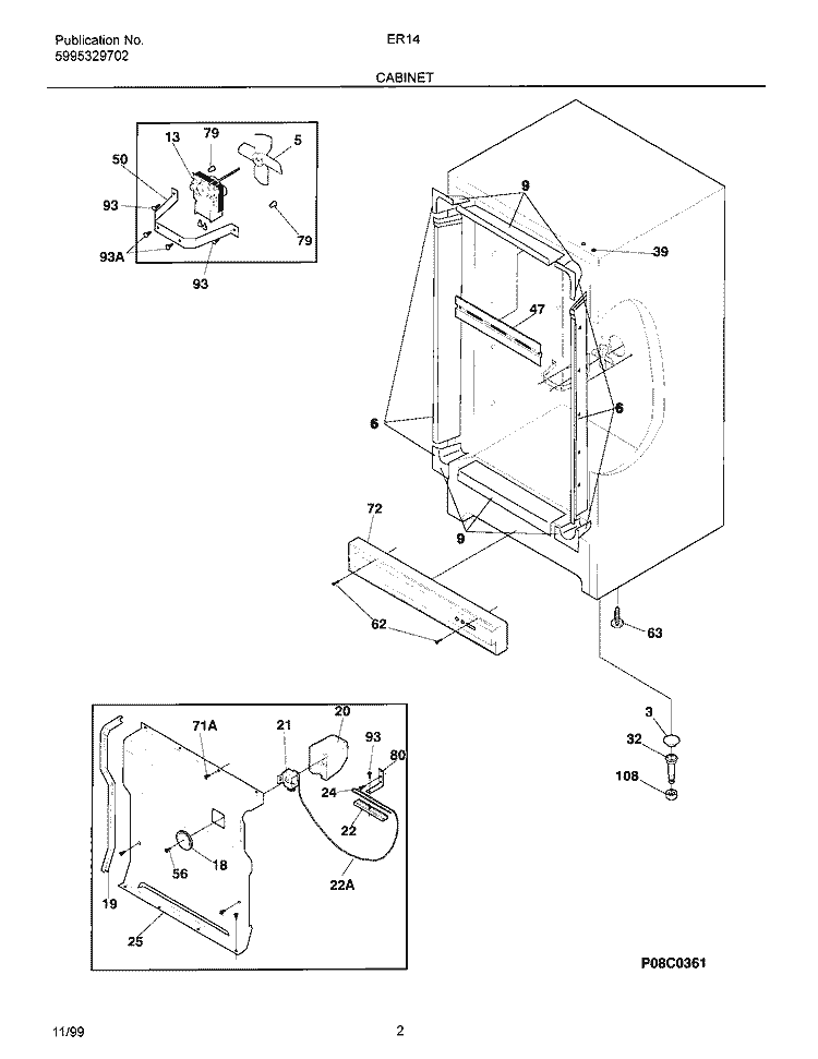 CABINET Diagram and Parts List for ER147  Frigidaire Freezer