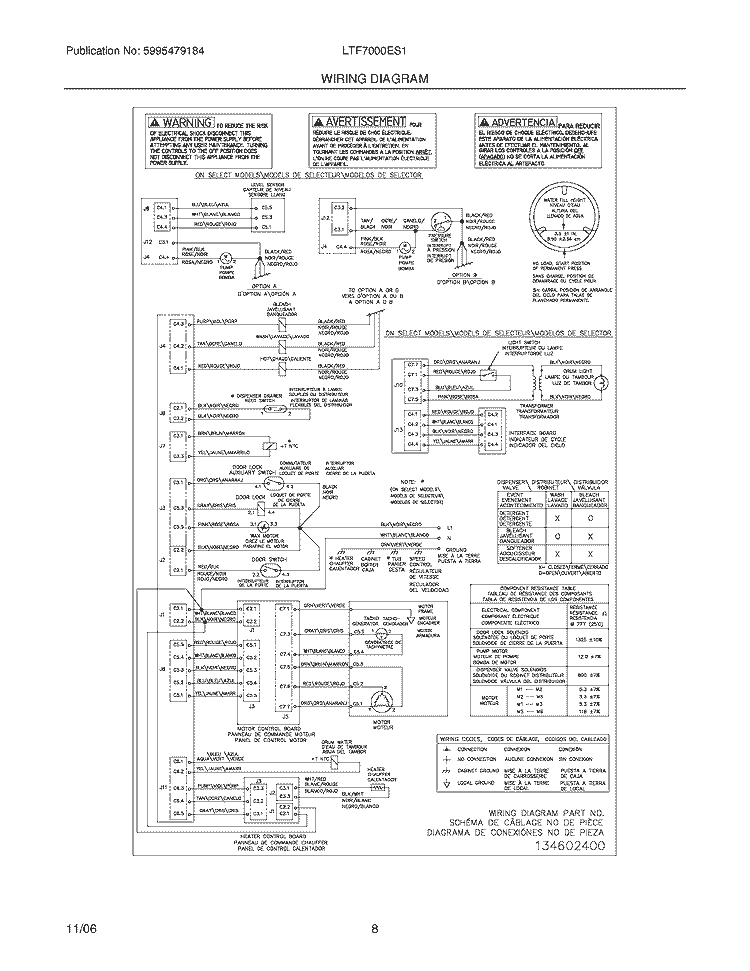 WIRING DIAGRAM Diagram and Parts List for LTF7000ES1  Frigidaire Washer
