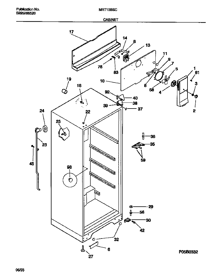 CABINET Diagram and Parts List for MRT13BSCW0  Uni Refrigerator