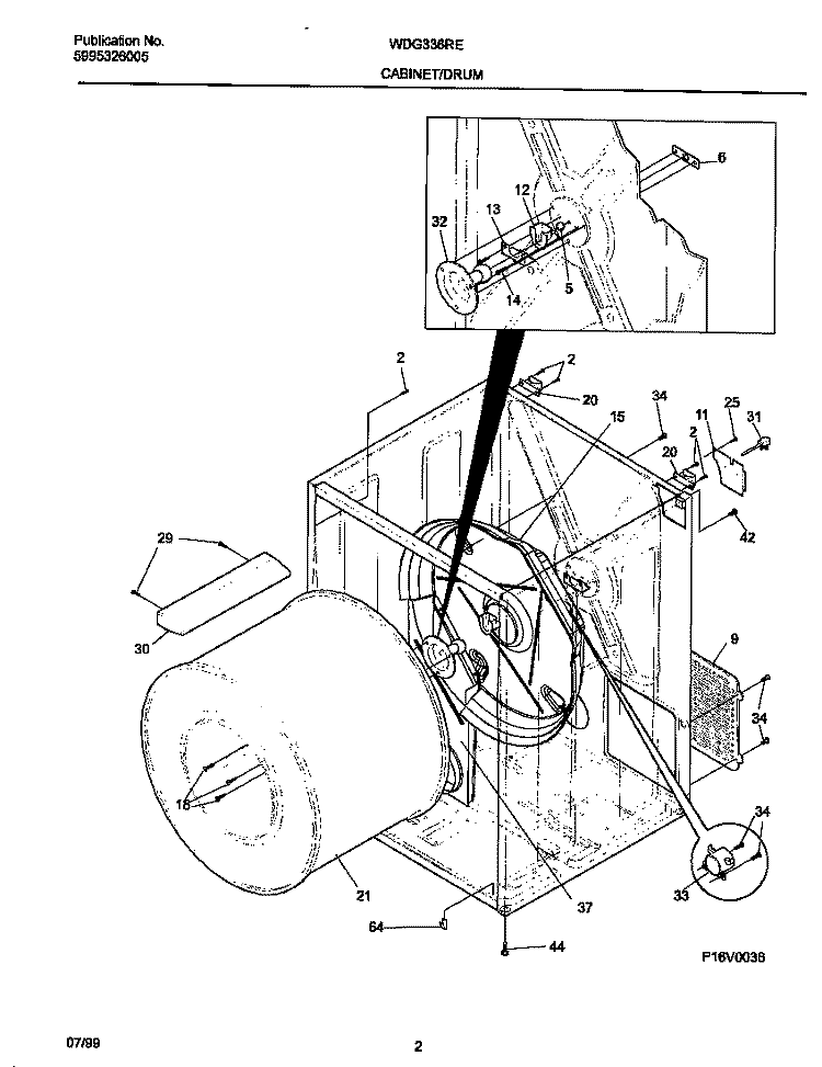 P16V0036 DRY CAB, HEATER Diagram and Parts List for WDG336RED0  Frigidaire Dryer