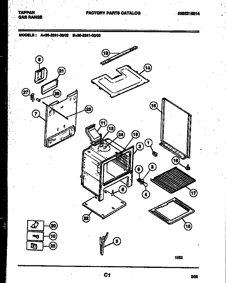 BODY PARTS Diagram and Parts List for 30-2241-00-03  Tappan Range