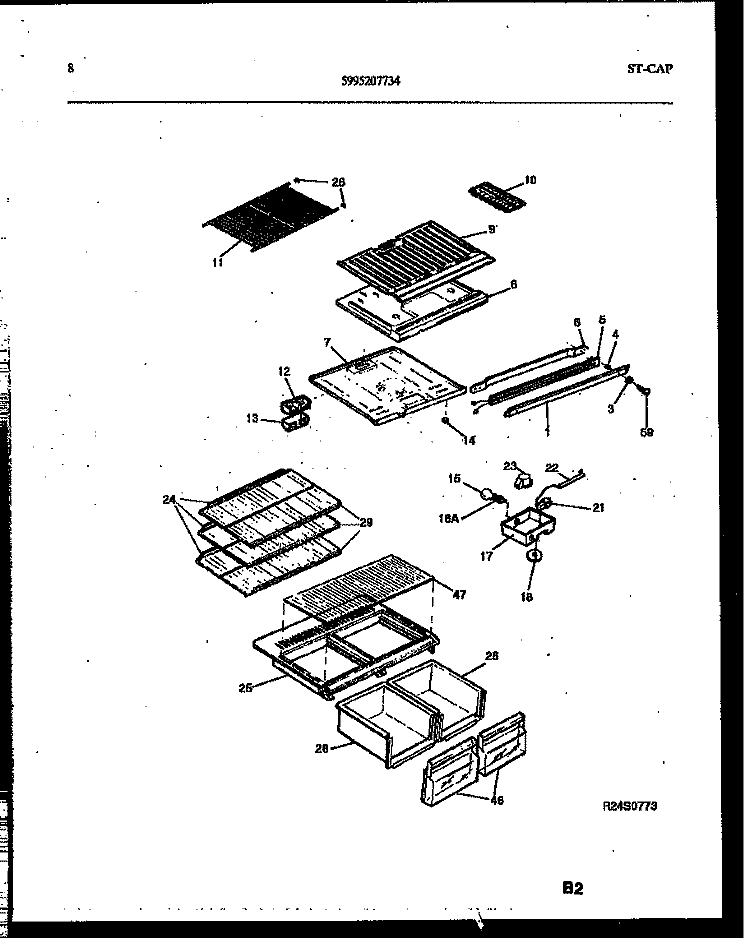 SHELVES AND SUPPORTS Diagram and Parts List for PRT173MCD1  Frigidaire Refrigerator