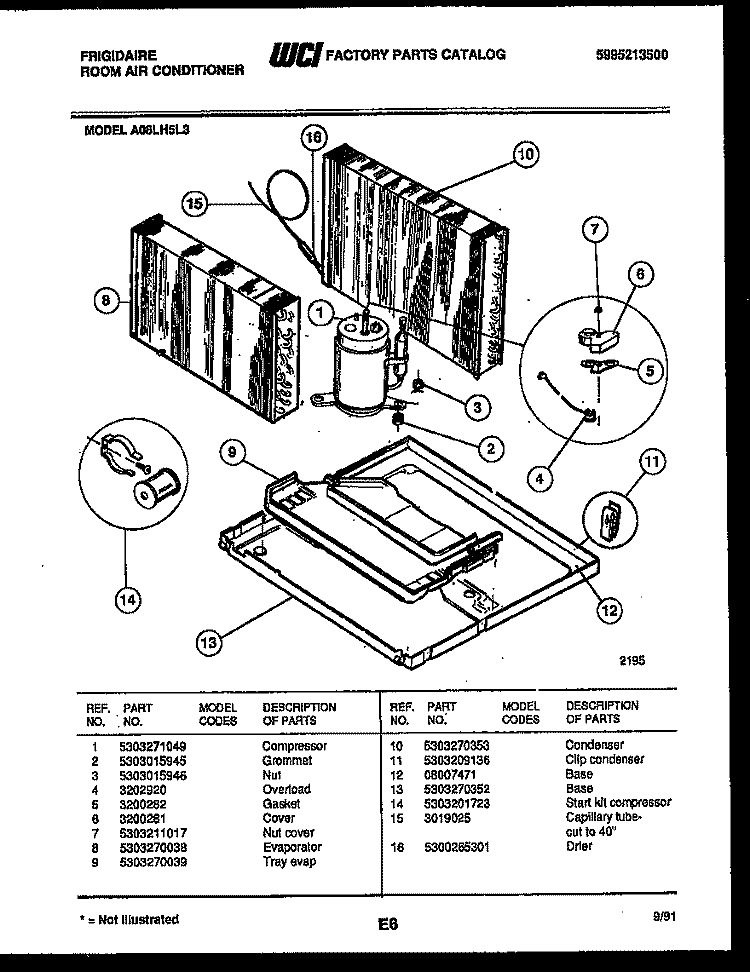 SYSTEM PARTS Diagram and Parts List for A08LH5L3  Frigidaire Air Conditioner