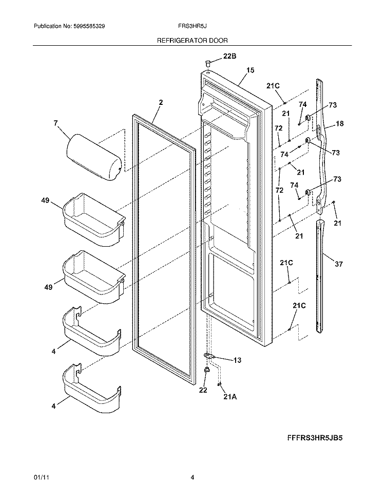 REFRIGERATOR DOOR Diagram and Parts List for FRS3HR5JB5  Frigidaire Refrigerator