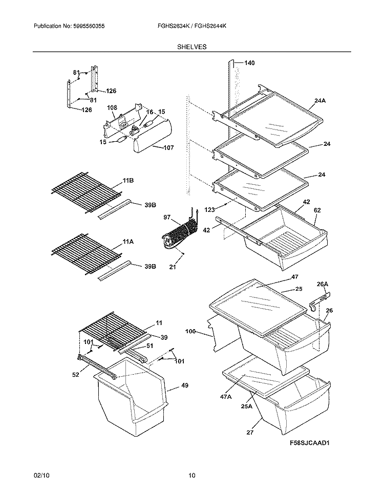 SHELVES Diagram and Parts List for FGHS2634KQ2  Frigidaire Refrigerator