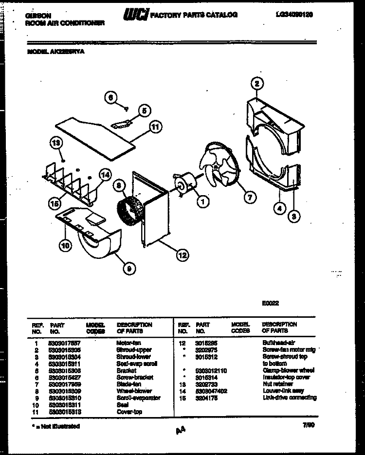 AIR HANDLING PARTS Diagram and Parts List for AK22E5RYA  Gibson Air Conditioner