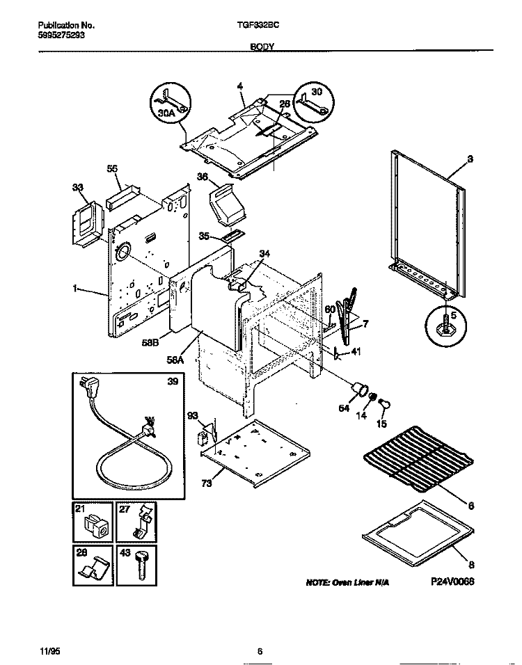 BODY Diagram and Parts List for TGF332BCDB  Tappan Range