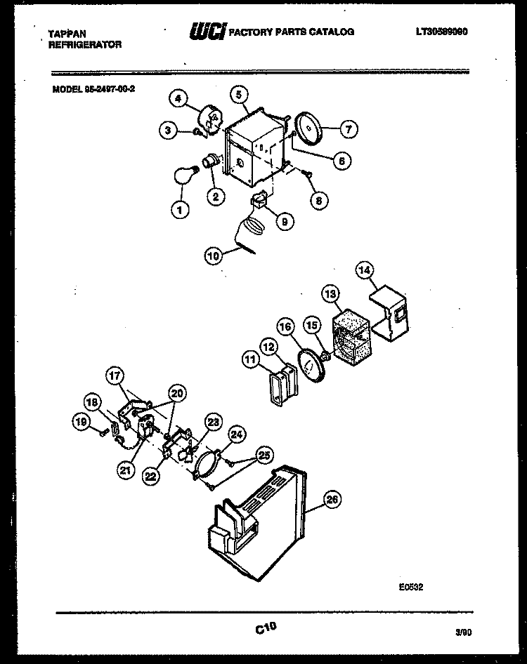 REFRIGERATOR CONTROL ASSEMBLY, DAMP Diagram and Parts List for 95-2497-66-02  Tappan Refrigerator