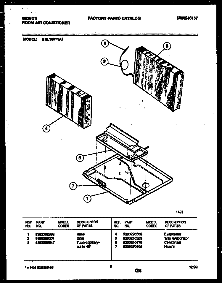 UNIT PARTS Diagram and Parts List for GAL108T1A1  Gibson Air Conditioner