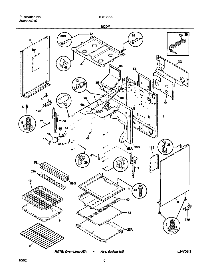 BODY Diagram and Parts List for TGF363AUC  Tappan Range