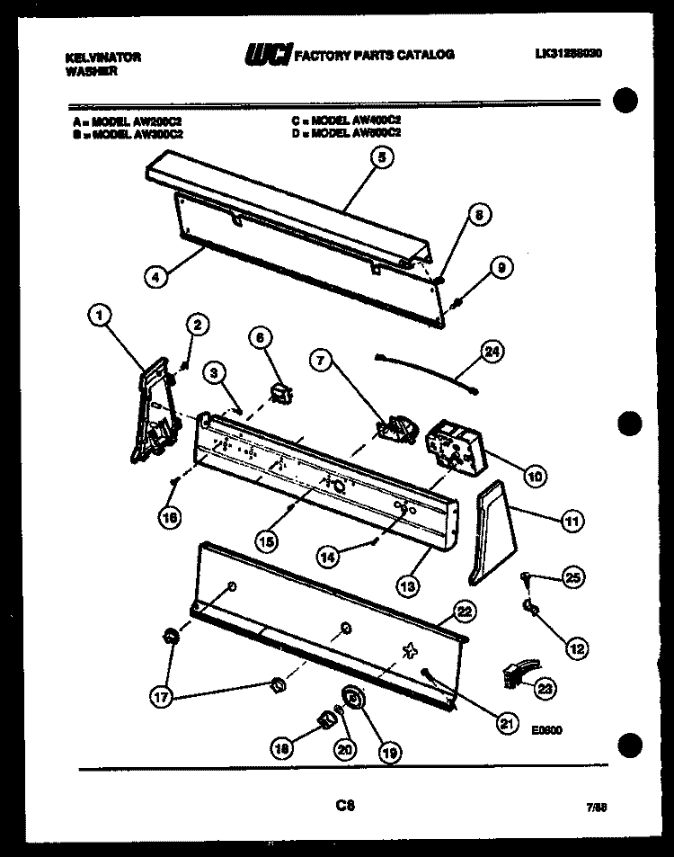 CONSOLE AND CONTROL PARTS Diagram and Parts List for AW300C2W  Kelvinator Washer