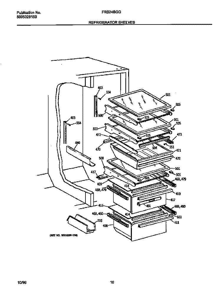 REFR SHELVES Diagram and Parts List for FRS24BGGW4  Frigidaire Refrigerator