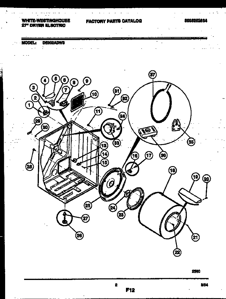 CABINET AND COMPONENT PARTS Diagram and Parts List for DE600ADD3  Frigidaire Dryer