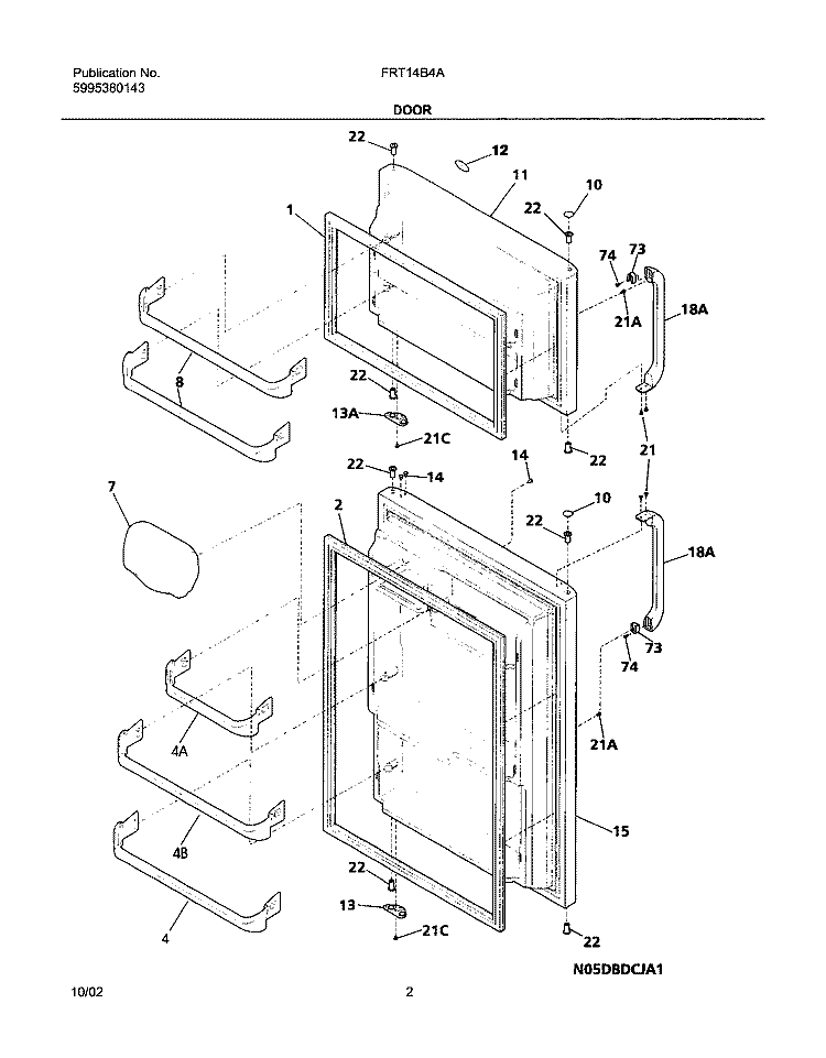 DOORS Diagram and Parts List for FRT14B4AW2  Frigidaire Refrigerator