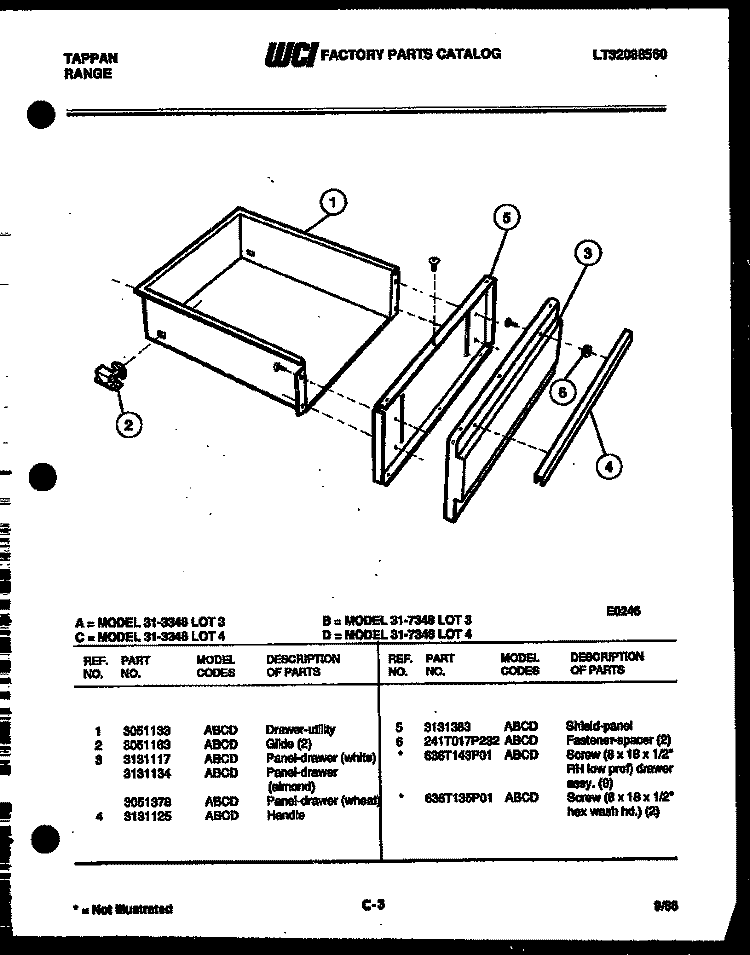 DRAWER PARTS Diagram and Parts List for 31-3348-00-04  Tappan Range