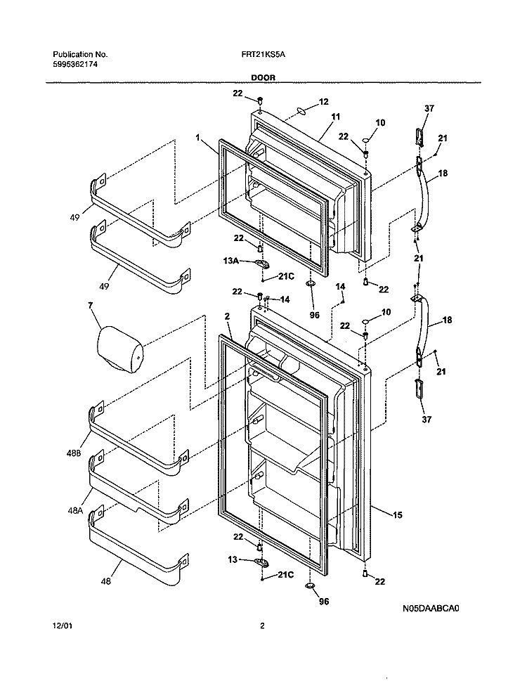 DOOR Diagram and Parts List for FRT21KS5AQ3  Frigidaire Refrigerator