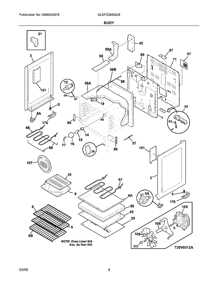 BODY Diagram and Parts List for GLEFZ388GCB  Frigidaire Range
