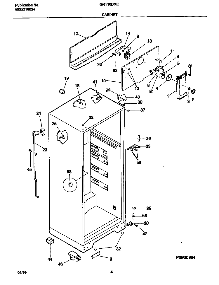 CABINET Diagram and Parts List for GRT18DNED4  Gibson Refrigerator
