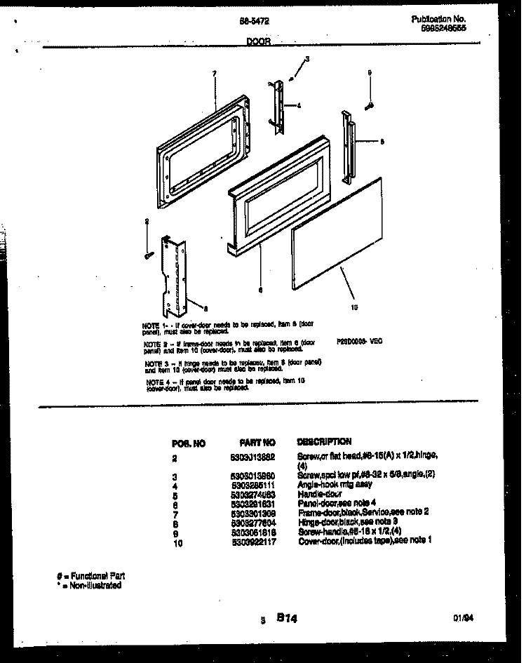 DOOR PARTS Diagram and Parts List for 56-5472-10-04  Tappan Microwave