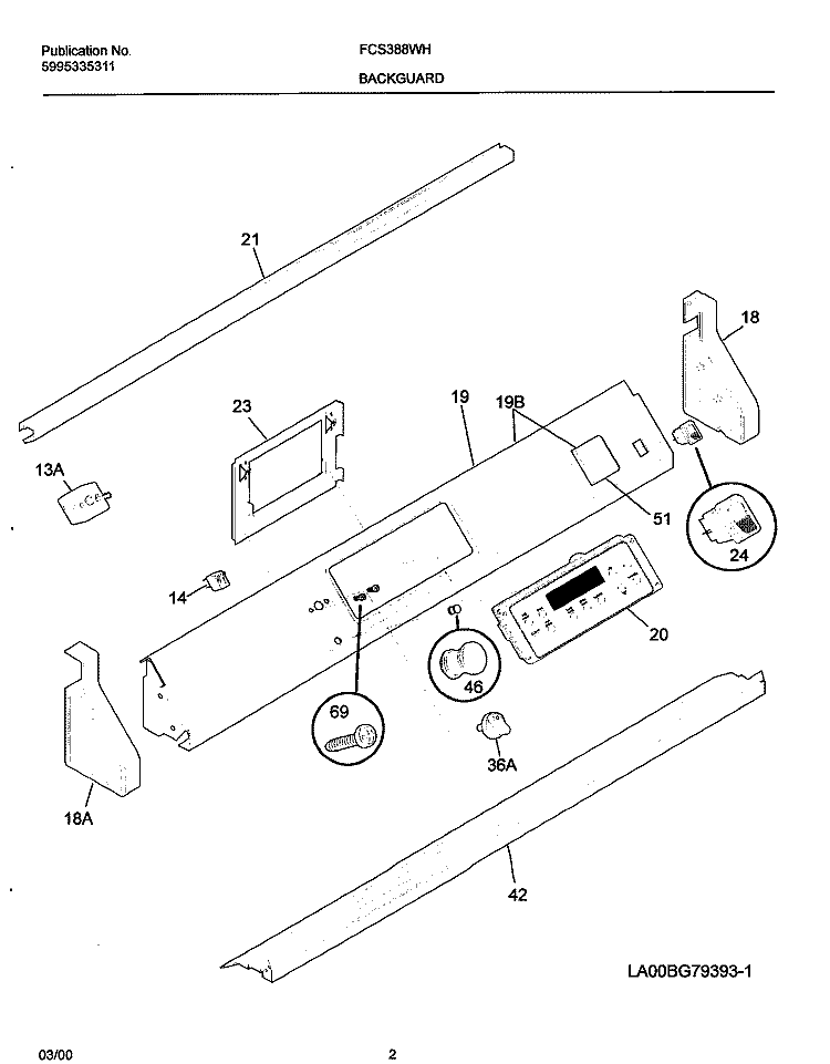 BACKGUARD Diagram and Parts List for FCS388WHCD  Frigidaire Range