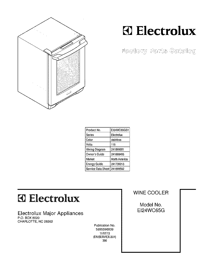 COVER Diagram and Parts List for EI24WC65GS1  Electrolux Wine and Beverage Cooler