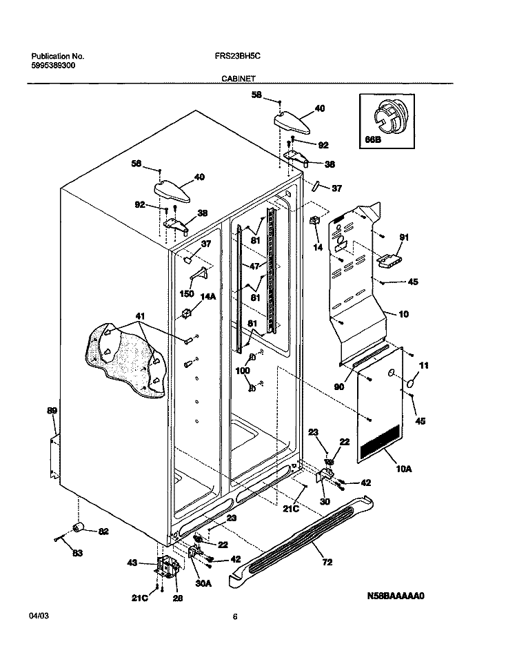 CABINET Diagram and Parts List for FRS23BH5CQ0  Frigidaire Refrigerator