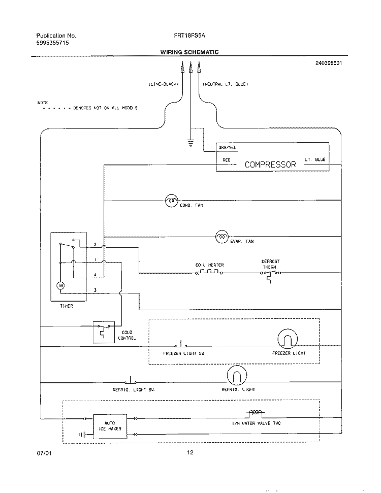 WIRING SCHEMATIC Diagram and Parts List for FRT18FS5AW2  Frigidaire Refrigerator