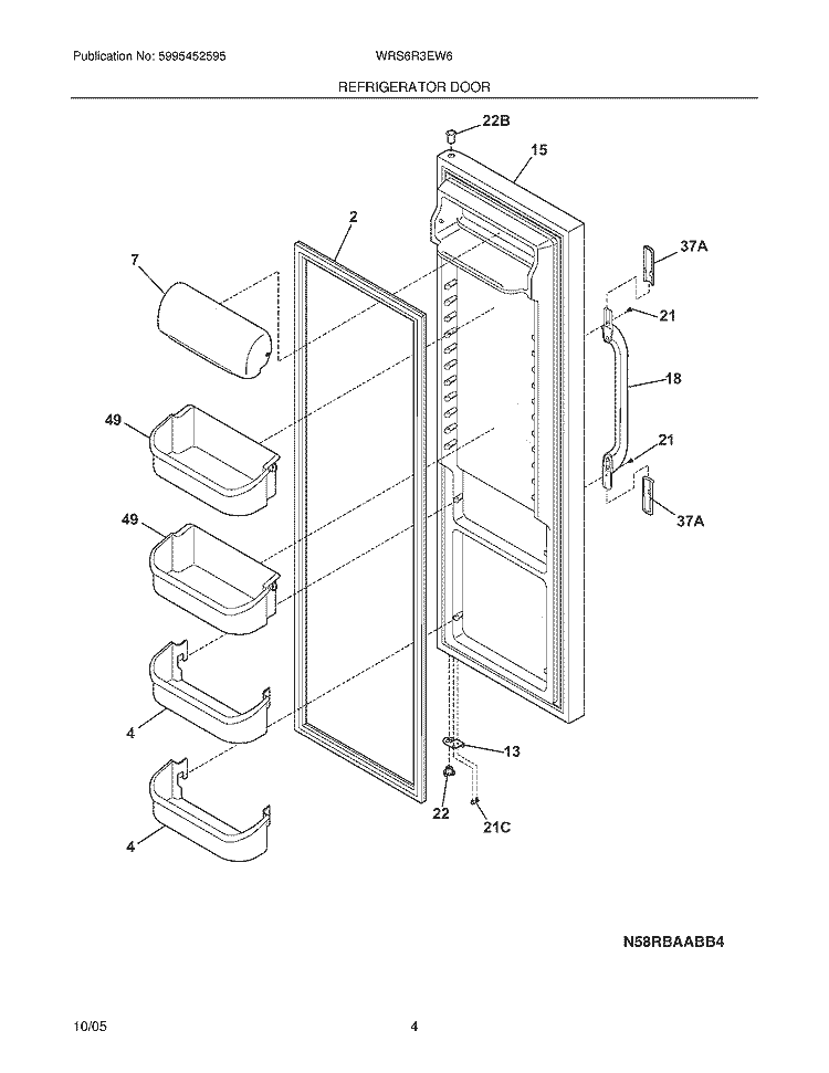 REFRIGERATOR DOOR Diagram and Parts List for WRS6R3EW6  Westinghouse Refrigerator