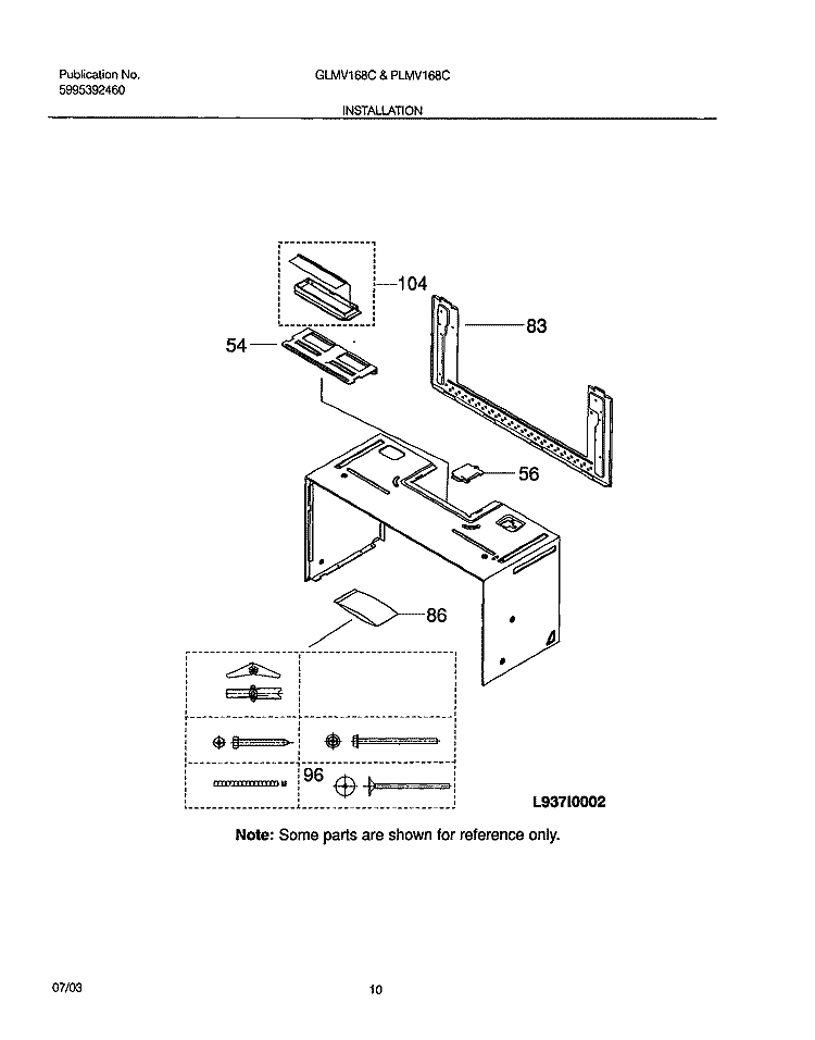 INSTALLATION Diagram and Parts List for GLMV168CB1  Frigidaire Microwave