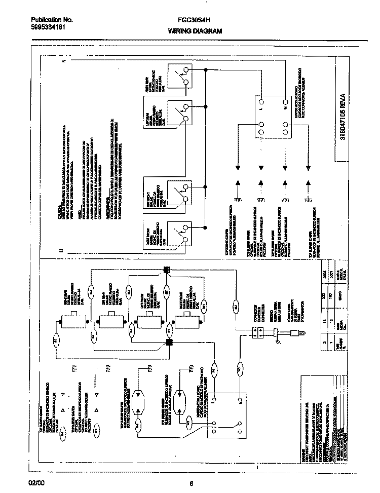 WIRING DIAGRAM Diagram and Parts List for FGC30S4HCA  Frigidaire Cooktop