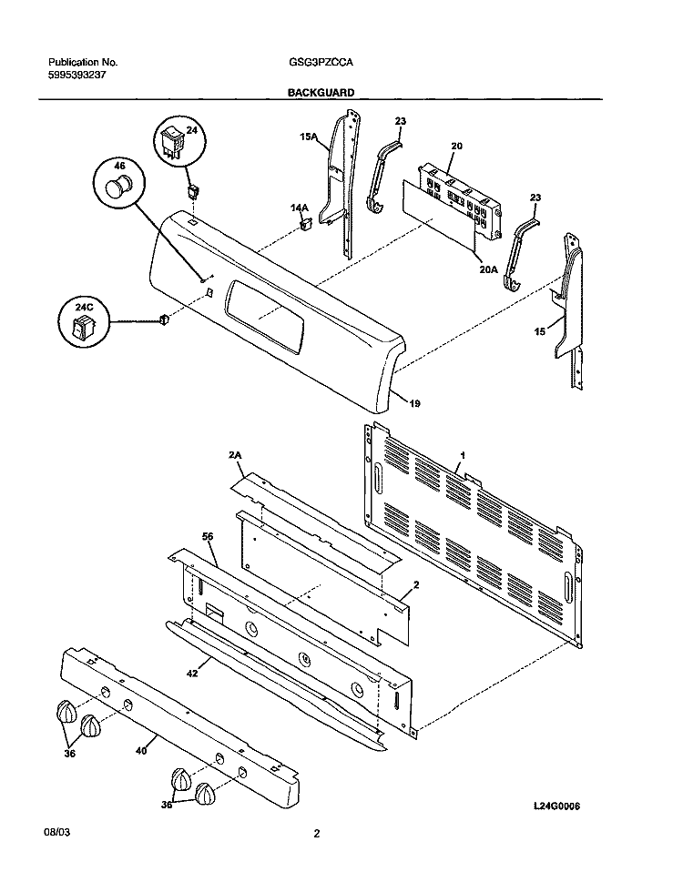 BACKGUARD Diagram and Parts List for GSG3PZCCA  Frigidaire Range