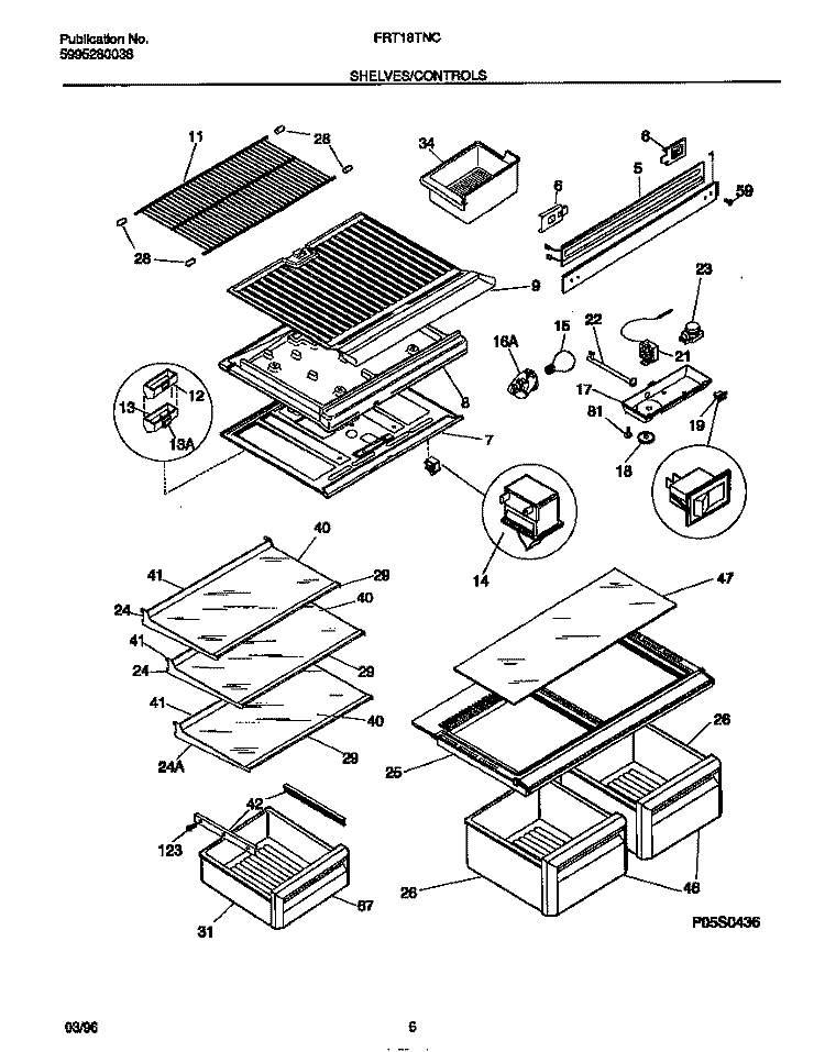 SHELVES / CONTROLS Diagram and Parts List for FRT18TNCW2  Frigidaire Refrigerator