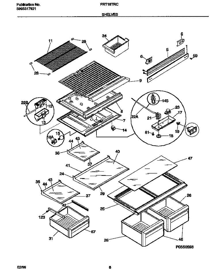 SHELVES Diagram and Parts List for FRT18TRCW7  Frigidaire Refrigerator