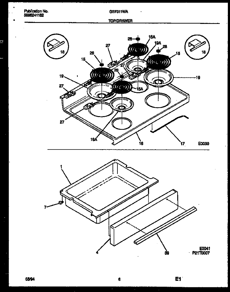 TOP / DRAWER Diagram and Parts List for GEF311WAWA  Gibson Range