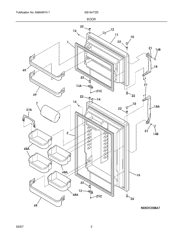 DOOR Diagram and Parts List for GS18HTZDWC  Frigidaire Refrigerator