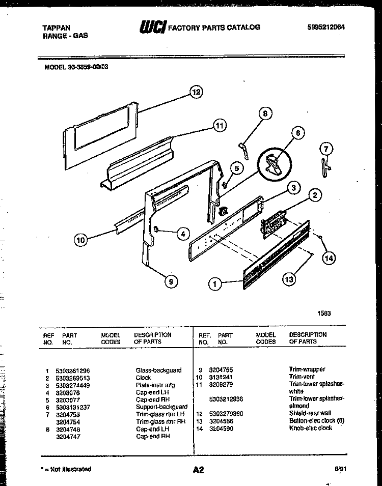 BACKGUARD Diagram and Parts List for 30-3859-00-03  Tappan Range