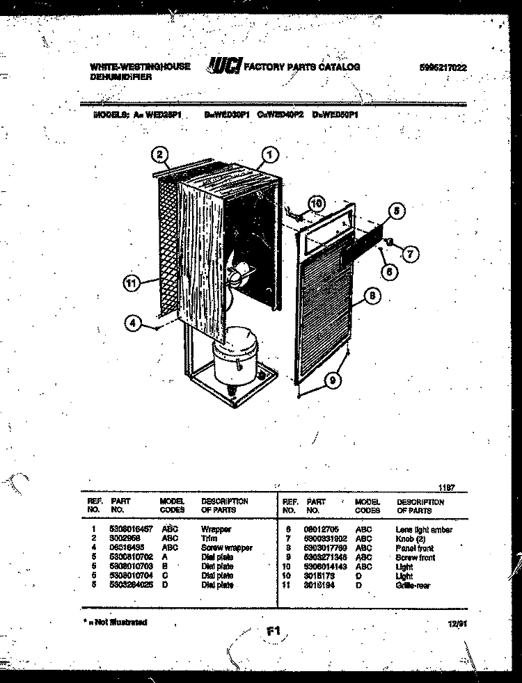 CABINET AND CONTROL PARTS Diagram and Parts List for WED40P2  Frigidaire Dehumidifier