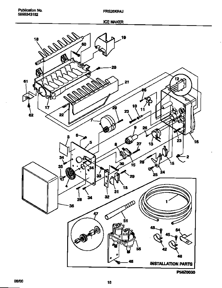 ICE MAKER Diagram and Parts List for FRS26KR4JQ1  Frigidaire Refrigerator