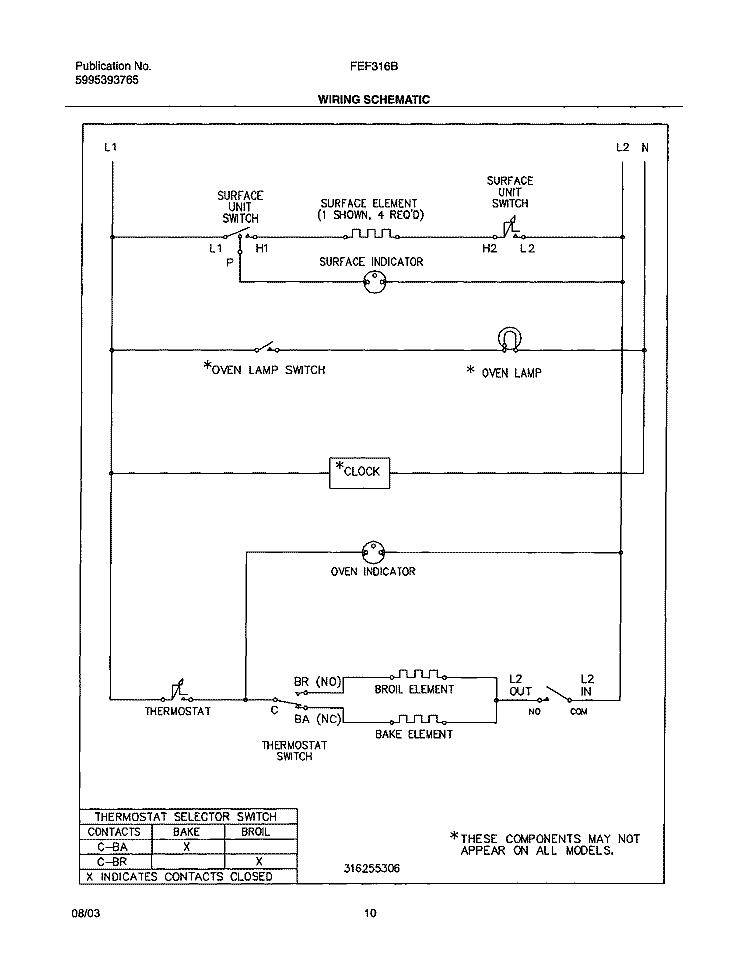WIRING SCHEMATIC Diagram and Parts List for FEF316BSB  Frigidaire Range